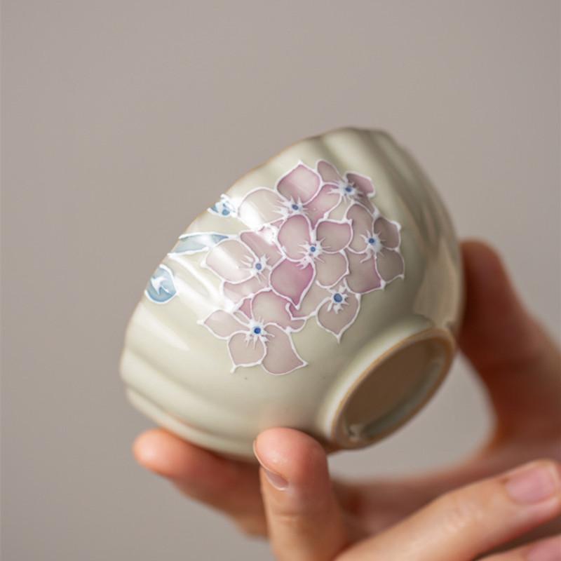 1 Pc Chinese Hand-painted Flowers Porcelain Tea Cup Handmade Ceramic Tea Bowl Household Personal Teacup Travel Portable Teaware