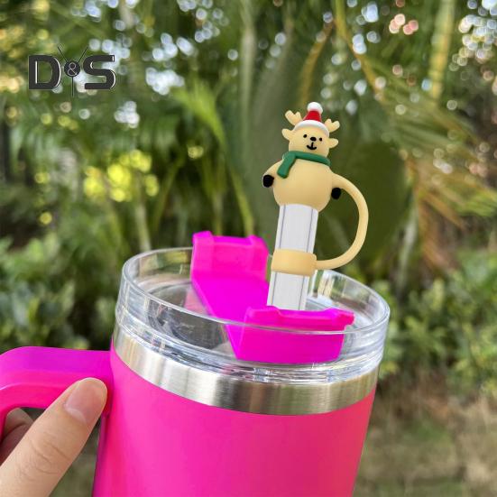 2/5/10Pcs Christmas Straw Cover Cute Ghost Design Silicone Straw Cap Dustproof Splash Proof 10mm Straw Tips Washable Anti-Slip Fit Lids Cup