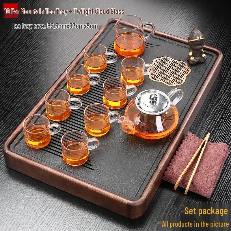 Modern Ceramic Tea Set with Solid Wood Drainage Tray