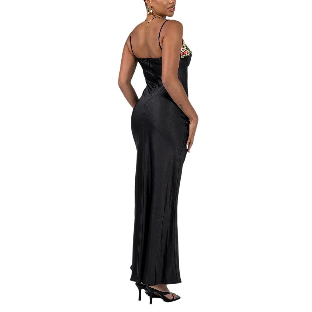 European and American Spring/Summer 2024 Embroidered Lace Sleeveless Solid Color Dress for Women
