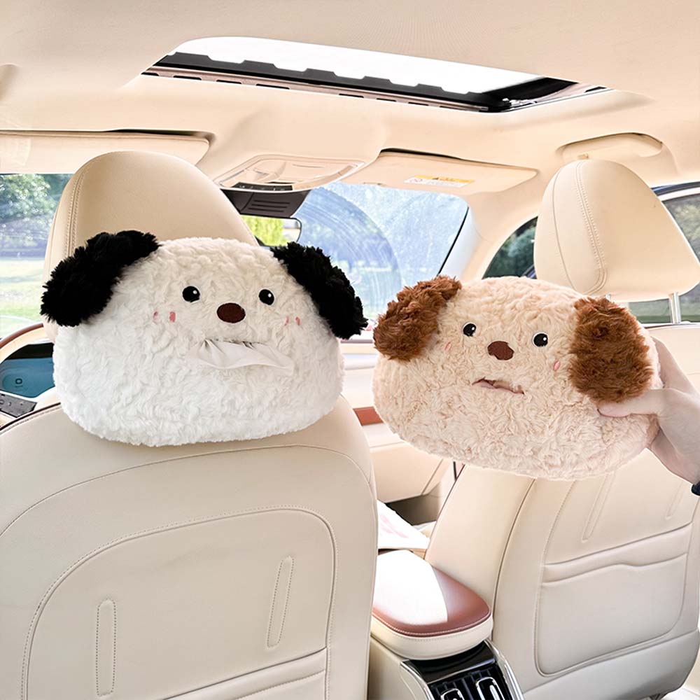 Cartoon Car Headrest Tissue Box Creative Plush Car Hanging Drawer Multifunctional Cute Car Tissue Box.