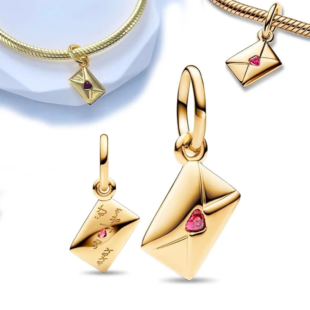 Kopparröd Kärlek Guld Kuvert Post Hänge Passar Original Damarmband Gör-det-själv Fint Smyckestillverkning Gåva