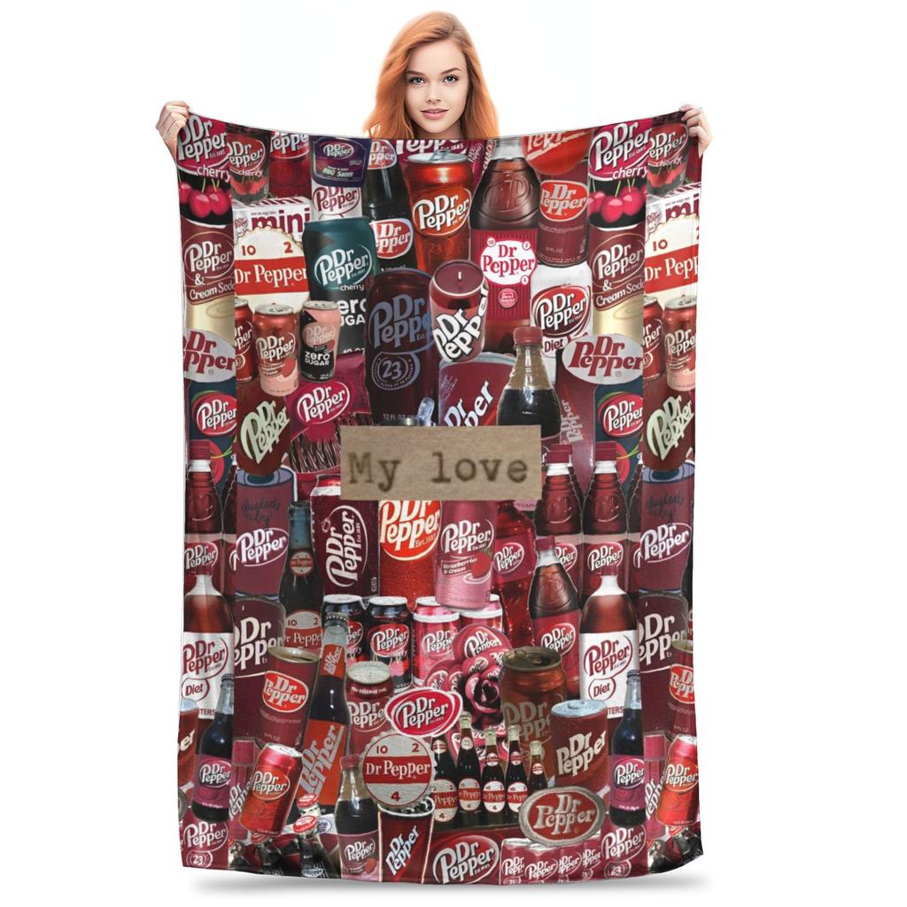 Dr Pepper Ribbon Blanket Flannel Summer Air Conditioning Drink Portable Warm Throw Blankets for Home Couch Plush Thin Quilt