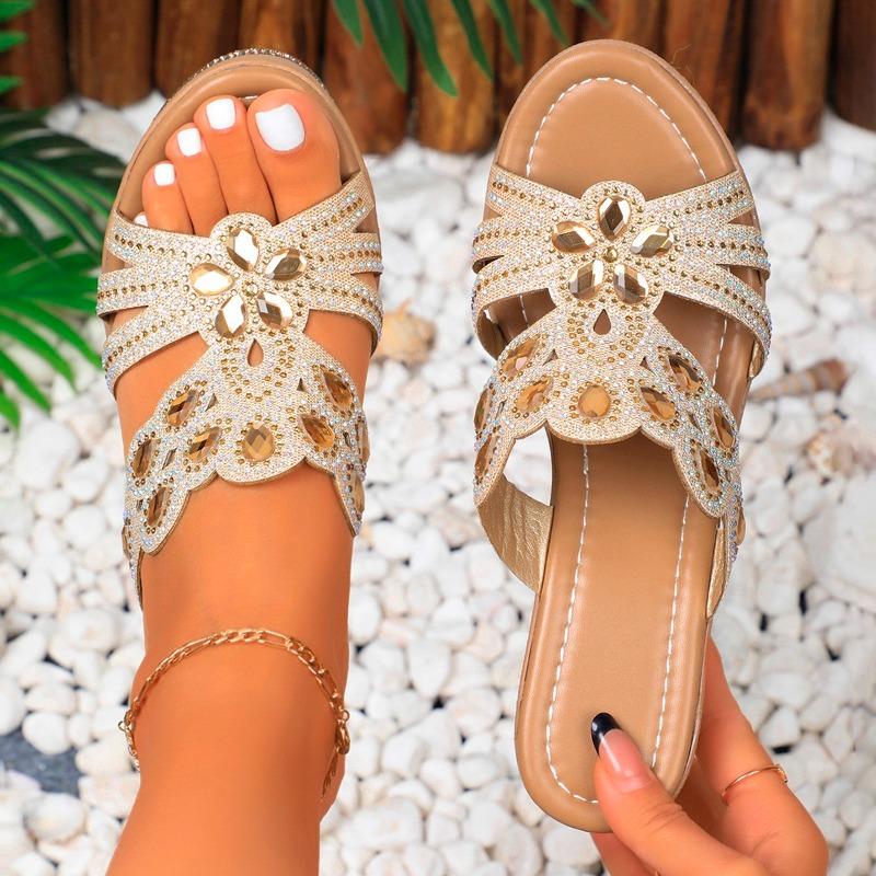 Fashion Women's Slope Heel Slippers Summer New Round Head Open Toe Hollow Thick Sole Non-slip High-heeled Sandals