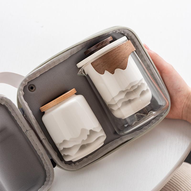 Suet Jade White Porcelain Guochao Ink and Wash Travel Tea Set, a Pot of Four or Six Cups, New Chinese Express Cup Light Luxury Business Gifts