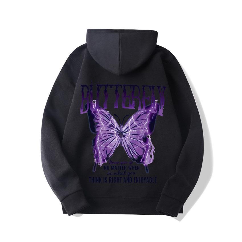 2025 European and American new letter fashion multi-color butterfly casual hooded fleece sweater