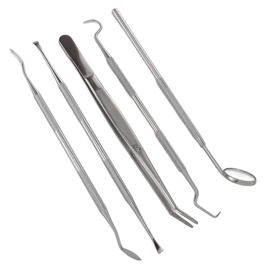5pcs Dental Tools Pick Hygiene Set Plaque Remover Stainless Steel Tooth Scraper Teeth Cleaning Tools with Oral Mirror
