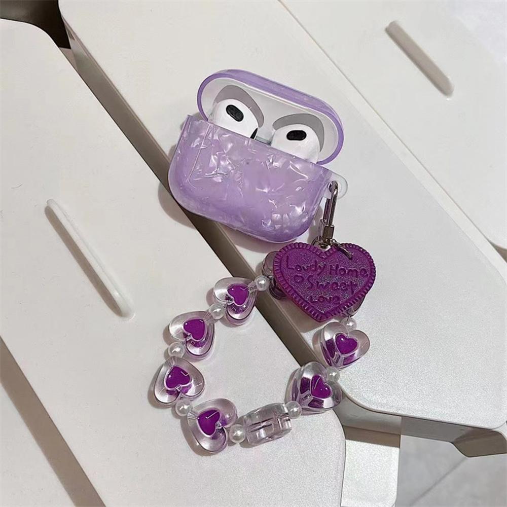 For AirPods 4 Protective Case Shell Texture Pattern TWS Earbuds Soft TPU Cover with Heart Strap