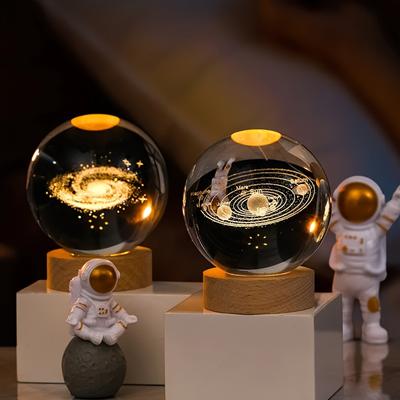 USB LED Noční světlo Galaxie Saturn Měsíc Kreativní Křišťálová koule Světlo nálady Ložnice Domácí dekorace Stolní lampa pro děti Dárek k narozeninám