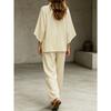 YYFS Moda Donna Casual Estate Primavera Colore Solido Stampa Manica 3/4 Scollo a V Pantaloni Completi Pantaloni