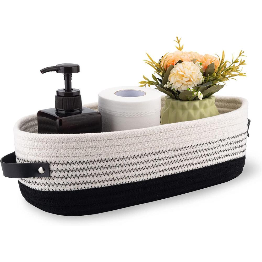 Cesto Ovale Intrecciato per Ripostiglio Bagno, Organizzatore da Tavolo Multifunzionale, Porta Carta Igienica, Cesto per Ripostiglio Giocattoli