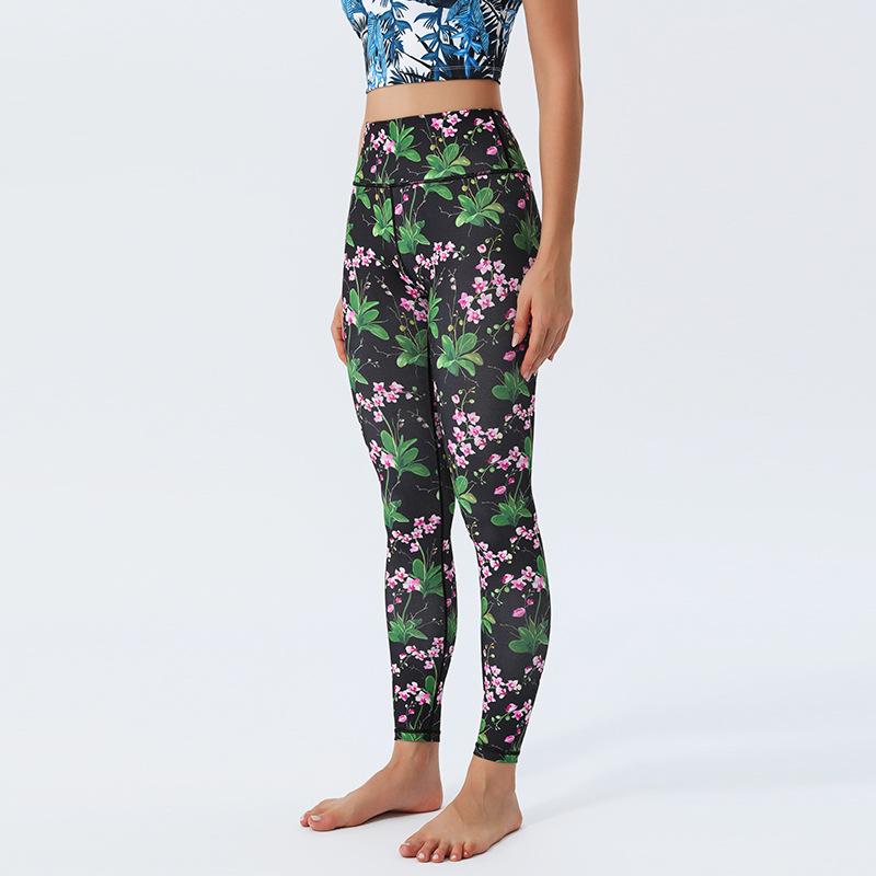 New Arrival Yoga Trousers with Floral Print Leggings High-Waisted, Form-Fitting, Buttock-Lifting Sports Fitness Trousers