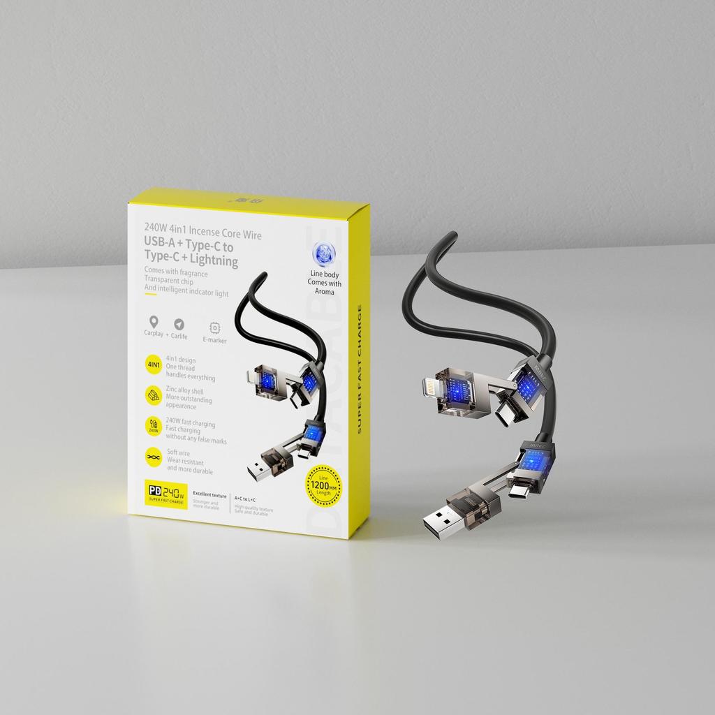 Smart Flash Charge: Baimo 240W 4-in-1 Aromatherapy Fast Charging Cable for Apple & Android