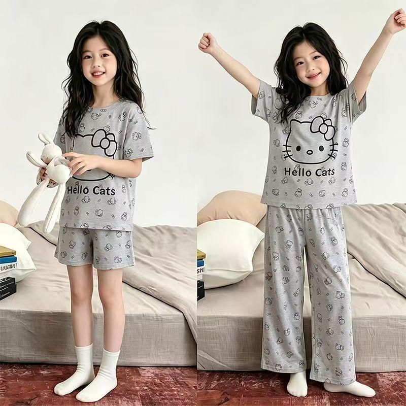 Summer Cartoon Pajama Set: 3-Piece Short Sleeve for Girls