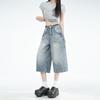 Trendy Summer Fresh Light Blue Loose Wide Leg Cropped Capri Denim Pants For Women Versatile Loose Straight Slimming Daily Wear
