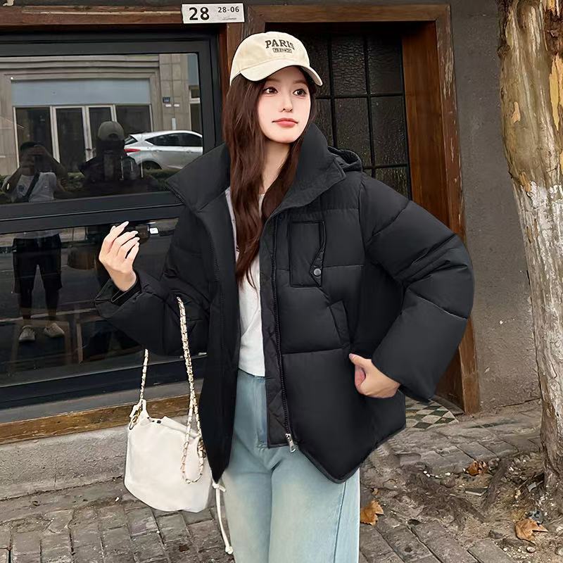 Colorblock Hooded College-style Short Cotton-padded Coat Basic Jacket