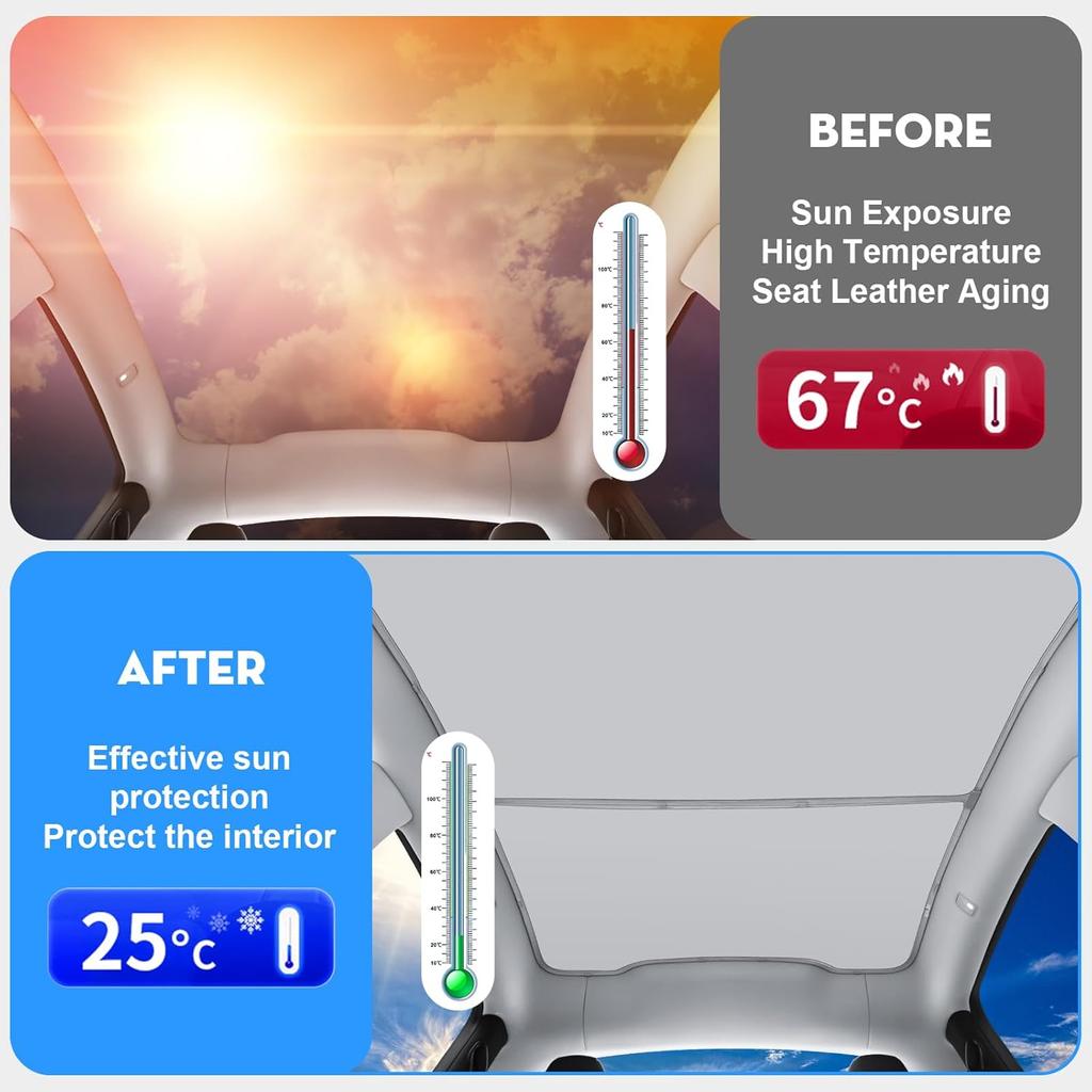 Sunshades For Tesla Model 3 Sunroof Highland 2026 Model Y 2020-26 Ice Cloth Buckle Sun Pare Glass Front Rear Skylight AccessoryWindshield Sunshades 1