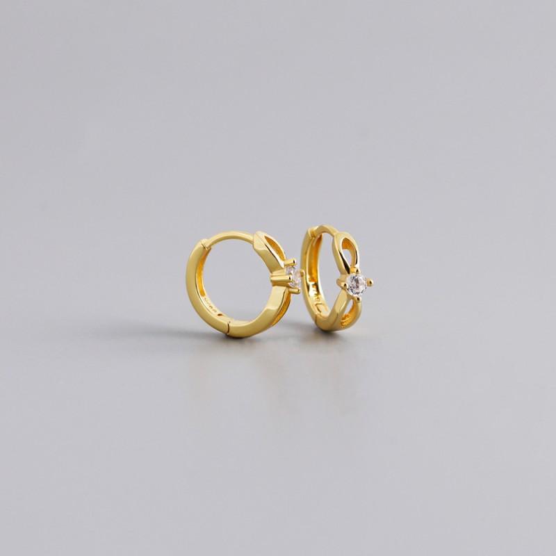 Sterling Geometric Circle Stud Earrings With Zirconia Crystals Gold Tone Fashion Jewelry Women 925 Sterling Silver