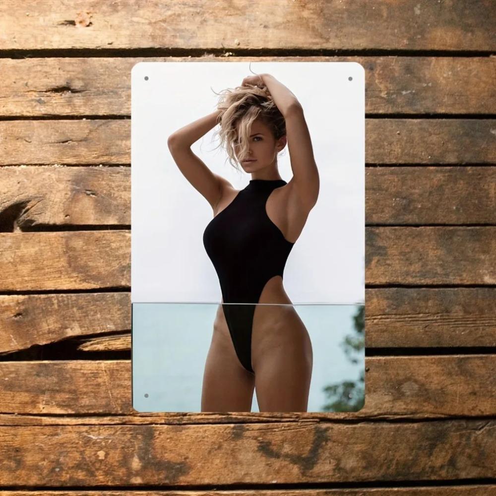 Metal Wall Art 8x12 Inch Sexy Pinup Girl Decor Battery-Free Home Office Bar Man Cave