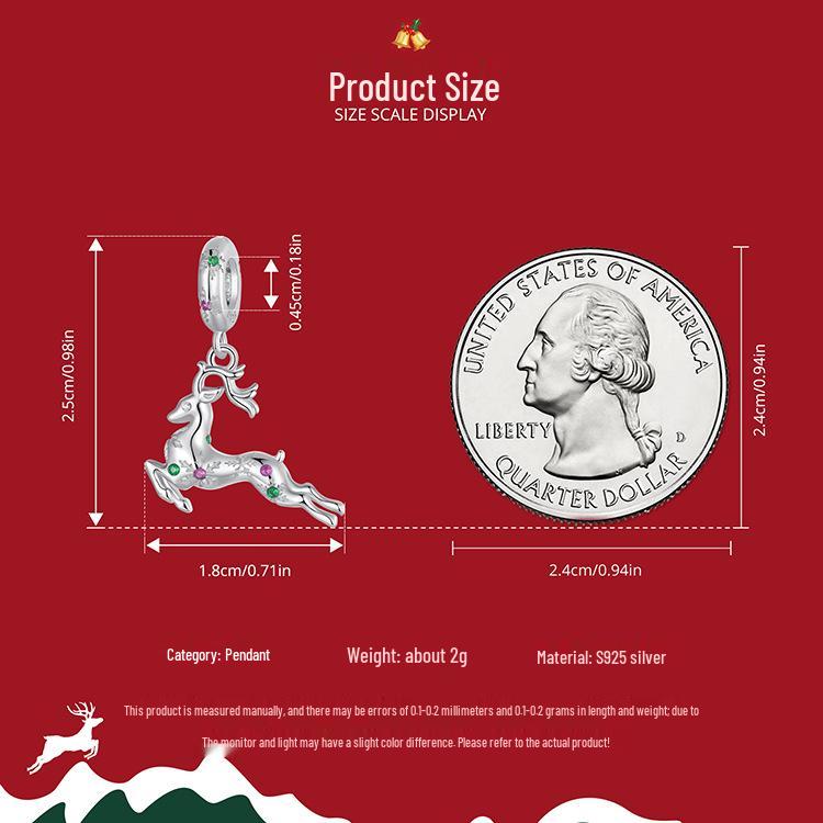 Yinziyun S925 Silver Reindeer Pendant Necklace - DIY Beaded Design