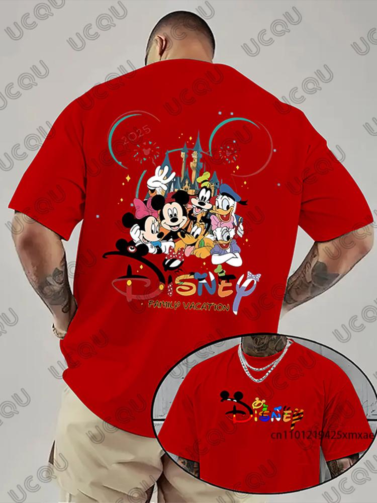 2025 New Men’s Disney Family Vacation Print Cotton T-shirt Summer Short Sleeve O-neck Tees Casual Streetwear Oversize Unisex Top