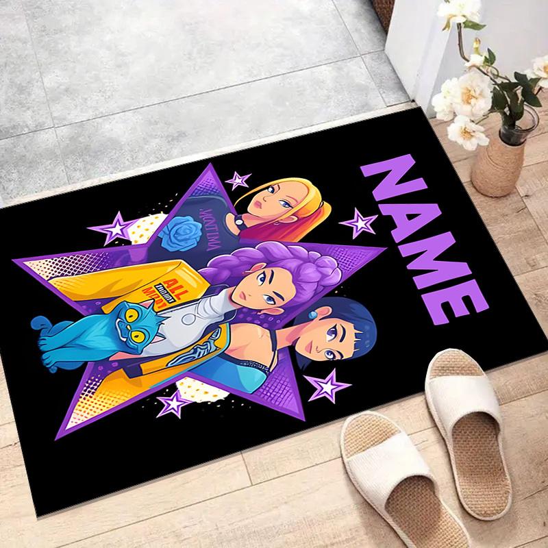 Custom KPop Demon Hunters Mat Personalized Name, Polyester Washable Indoor Entryway Rug, Gift for Christmas, Easter, Thanksgiving Day
