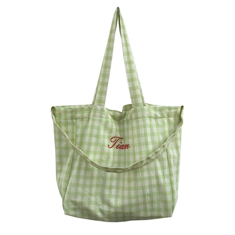 Letter Plaid Shoulder Bag Candy Color Large Capacity Crossbody Bag Fashion Canvas Tote Bag  Daily