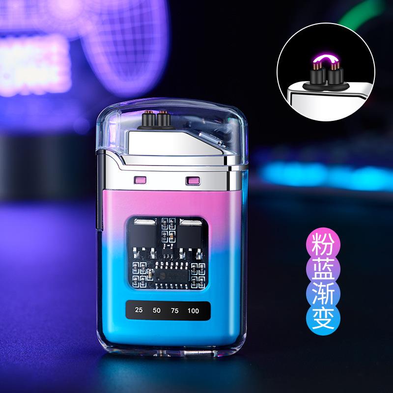 2025 New Creative Transparent Shell Electronic Pulse Lighter Portable Double Arc Windproof Men's Electric Cigarette Gift