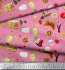 Soimoi Japan Crepe Satin Fabric Fruits,Bread & Donut Food Decor Fabric Printed metre 42 Inch