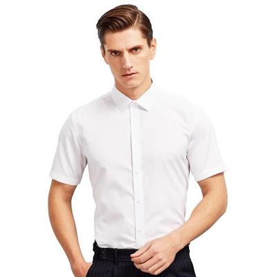 Chemise d'été à manches courtes pour homme, 100 % coton, sans repassage, couleur unie, pour le bureau