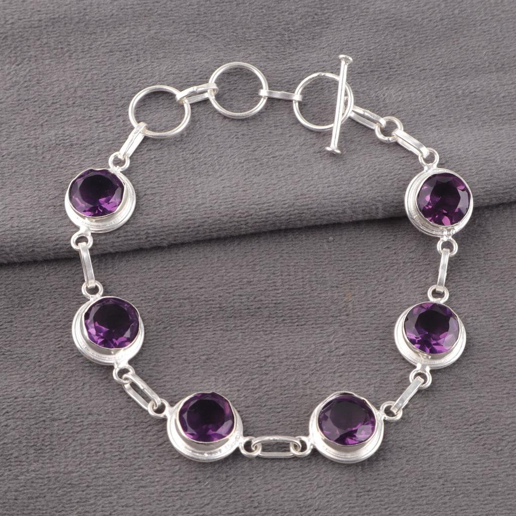 Amethyst Gemstone 925 Sterling Silver Jewelry Handmade Bracelet 7-9" For Women RB-13-9