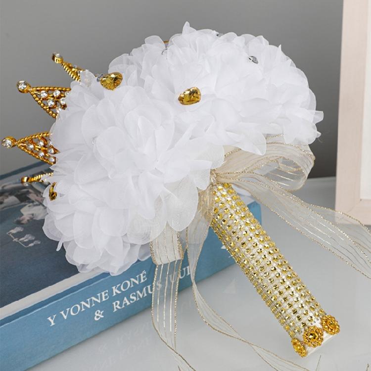 Diamond Crown Decorative Handheld Flower Rhinestones Wedding Bouquet with Ribbon
