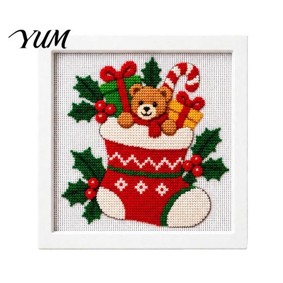 Regalo de Navidad Hecho a Mano Kit DIY de Punto de Cruz, Patrones Navideños de Papá Noel Muñeco de Nieve Reno, Kit de Manualidades de Costura para Principiantes con Temática para Adultos