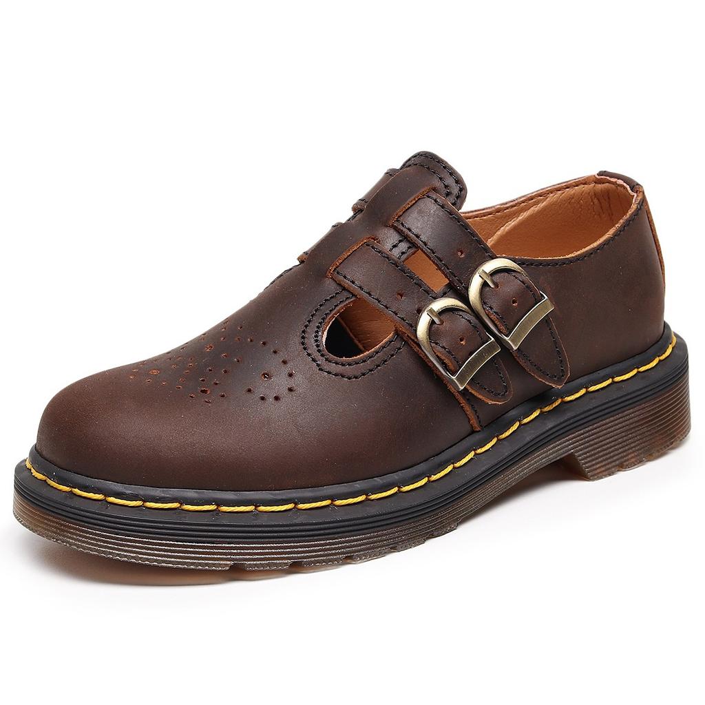 New Mary Jane Shoes Genuine Leather Low-top Small Leather Shoes Women's Crazy Horse Brown Fashion Student Casual Cowhide Shoes