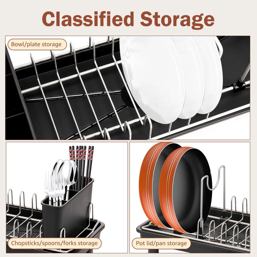 Dish Drying Rack for Kitchen Counter Multifunctional Flatware Dish Drainer Large Capacity  Rustproof Utensil Holder for Sink.