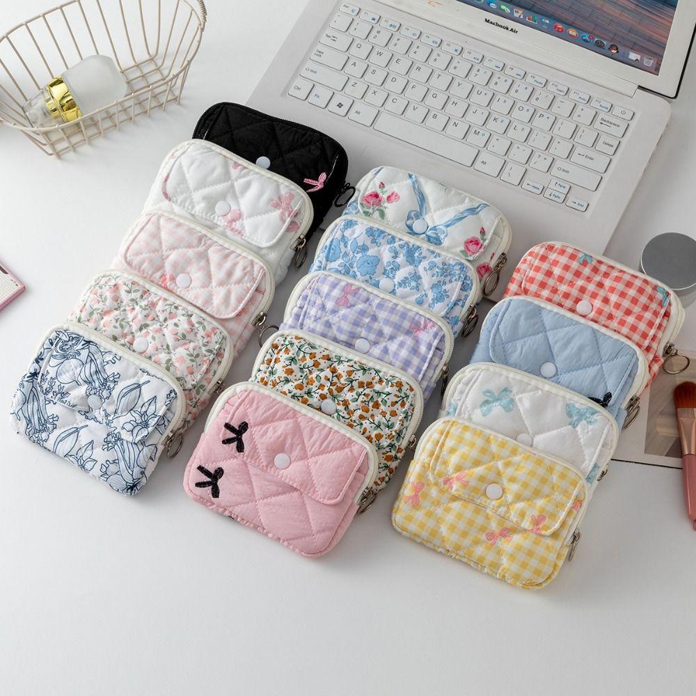 Cute Cartoon Floral Coin Purse Bow Print Large Capacity Storage Bag Headphone Bag