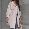 Women's Autumn and Winter Pull Sleeve Button Decoration Mid-Length Shirt Jacket