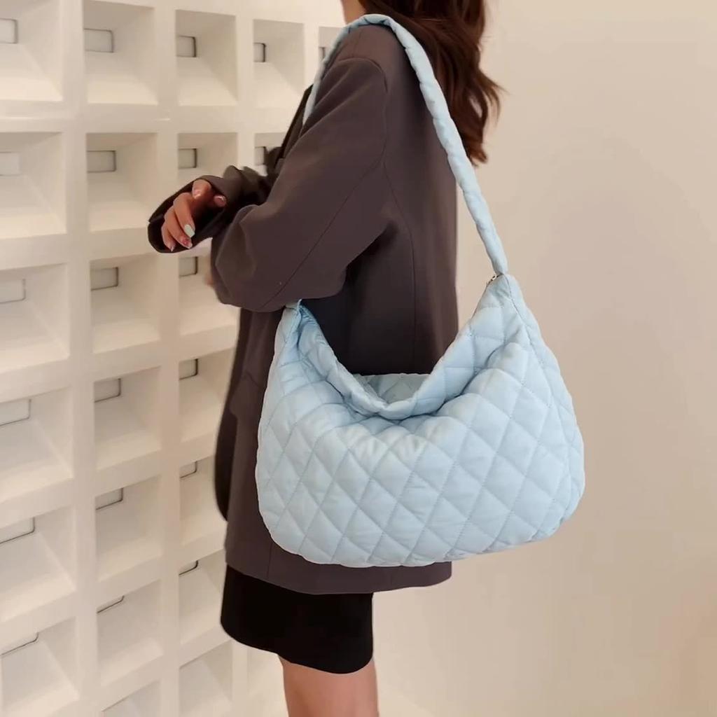 Winter Lingge Embroidery Shoulder Bag for Women Fashi Space Padded Cott Handbag Clutch Ladies Feather Down Big Tote Bags