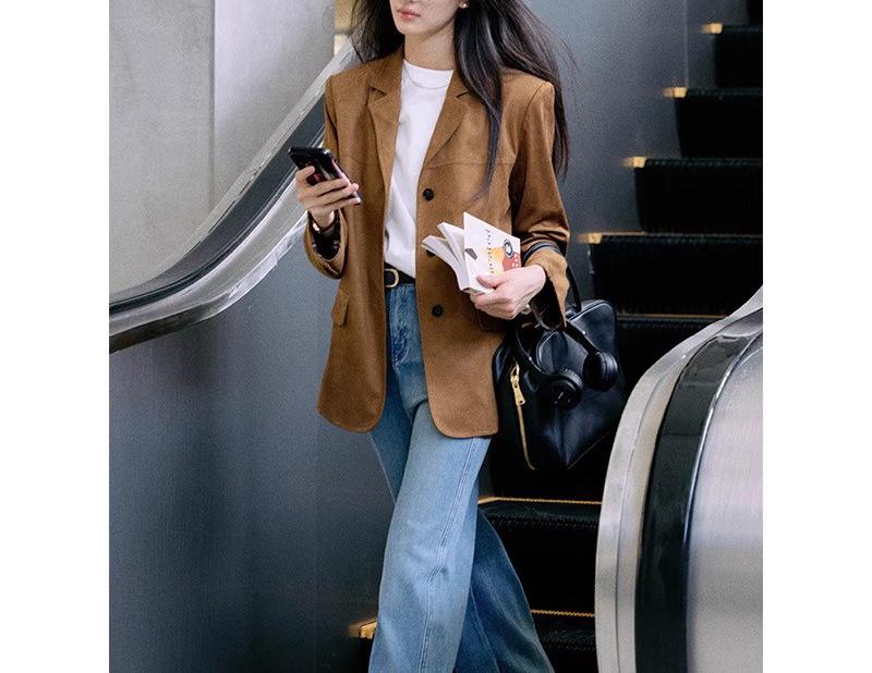 Предпродажа Женский Ретро Пэчворк Блейзер из Искусственной Замши - Осенний Дизайн, Элегантность и Стиль Small