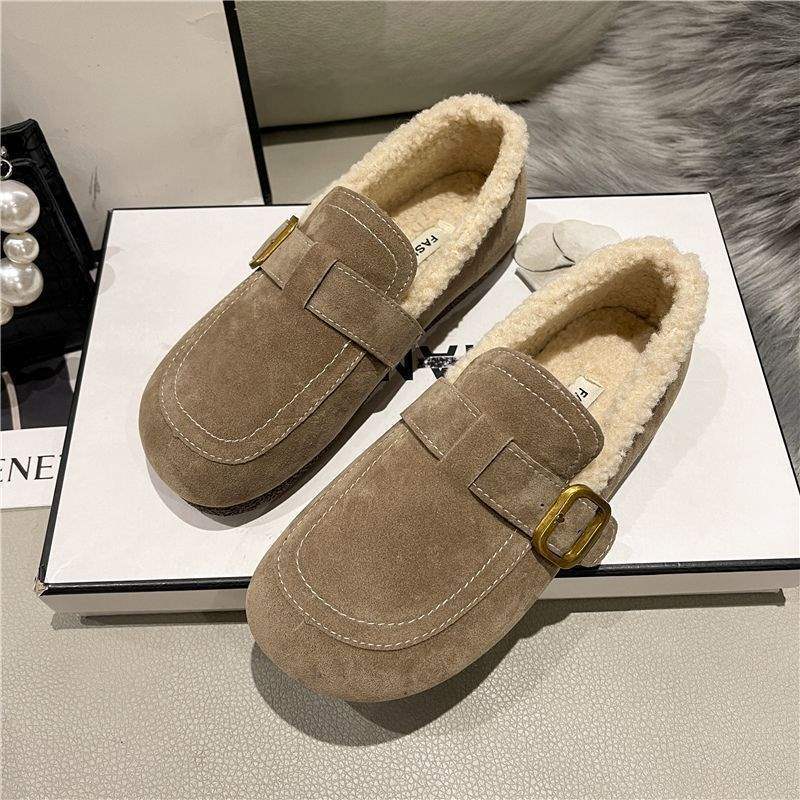 

Жіноче взуття Birkenstock 2025 Взуття Doudou зимове оксамитове тепле ліниве на одному педалі ретро м яка підошва пухнасте бавовняне взуття 40 абрикосовий