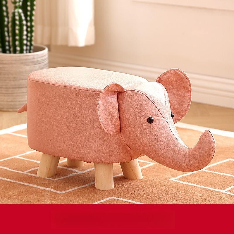 Solid Wood Stool Cartoon Animal Elephant Stool Home Living Room Fashionable Creative Durable Leather Footstool Home Decoration