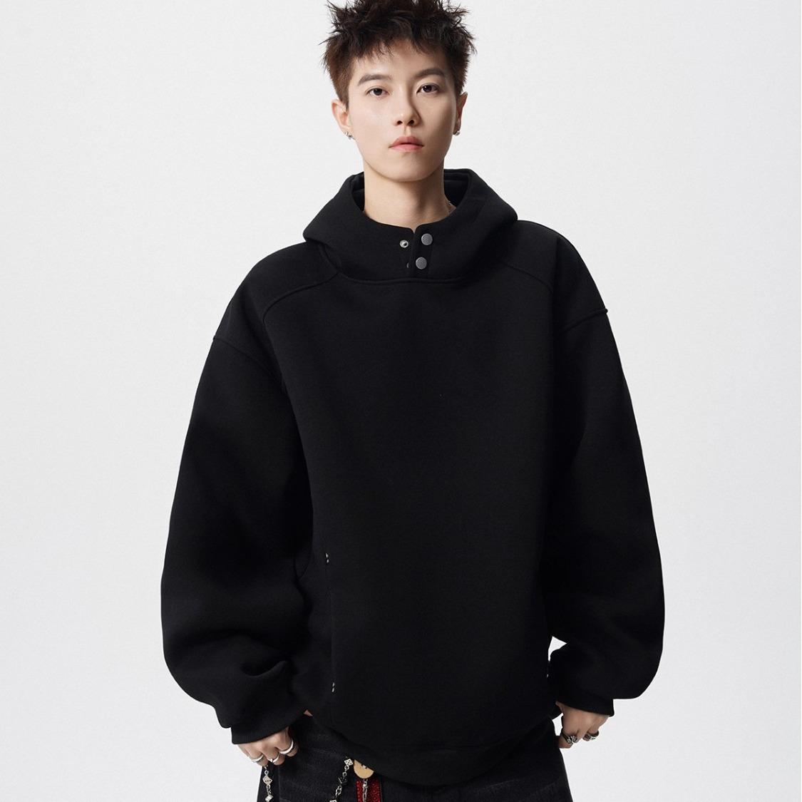 Men s Trendy Loose-Fit Patchwork Snap-Button Hoodie - Heavyweight, Bad Boy Style for Spring/Autumn. 2XL