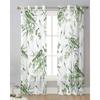 Summer Green Leaves Bird Watercolor Sheer Curtains for Living Room Decoration Window Curtain Kitchen Tulle Voile Organza Drapes