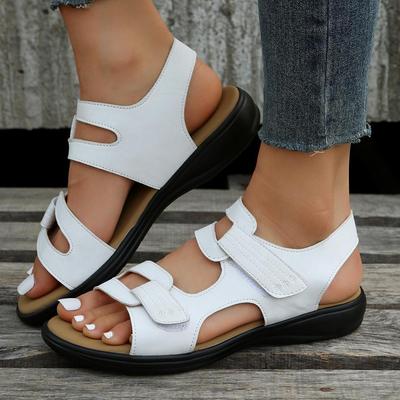 Sandals 2024 Summer New Wedge Sandals Magic Button Platform Shoes Large Size Casual Solid Color Beach Shoes
