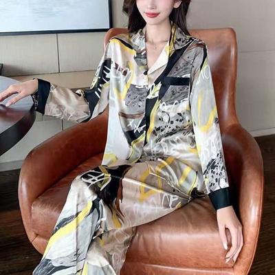 2 PCS Set Winter and Fall Pajamas Homewear Female Simulation Silk Ladies Nightwear Women Long-Sleeved Sleepwear Loungewear