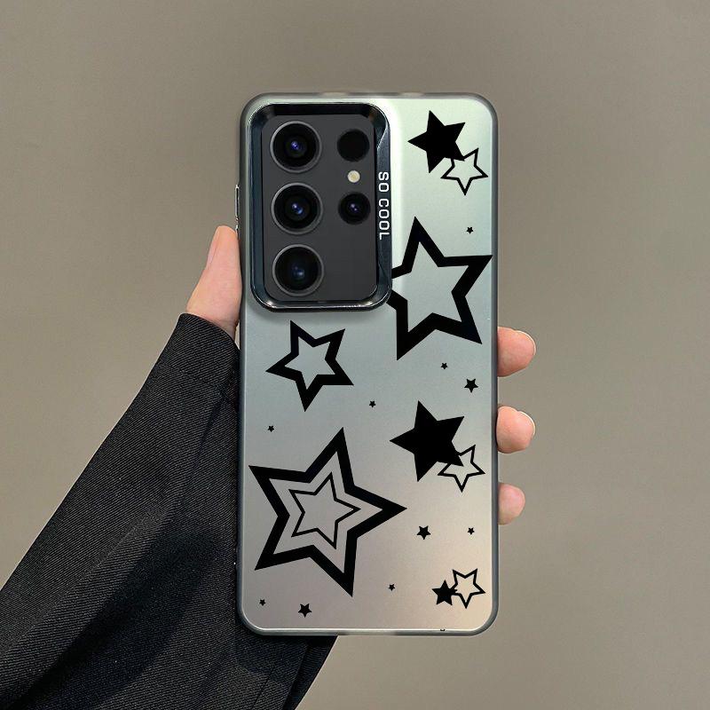 Phone Case For Samsung A56 A36 A26 A24 A16 A14 A12 A32 A50 A70 A22 A34 A54 A52 5G A06 4G Silver IMD Cover Style Stars Pattern