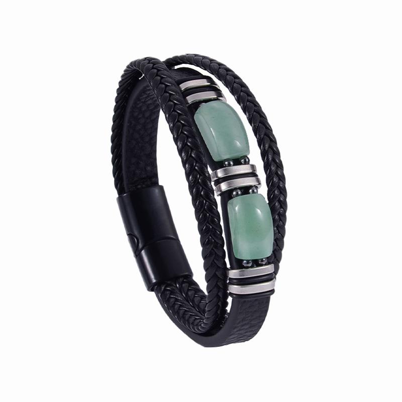 Multi Layer Leather Cord Tiger Eye Stone Bracelet Magnetic Clasp Men's Jewelry