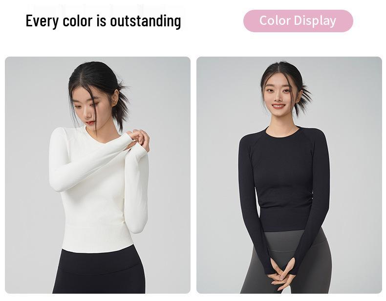 Women's Seamless Slimming Round Neck Long Sleeve Yoga Top - Breathable, Waist-Cinching Fitness Wear for Autumn and Winter