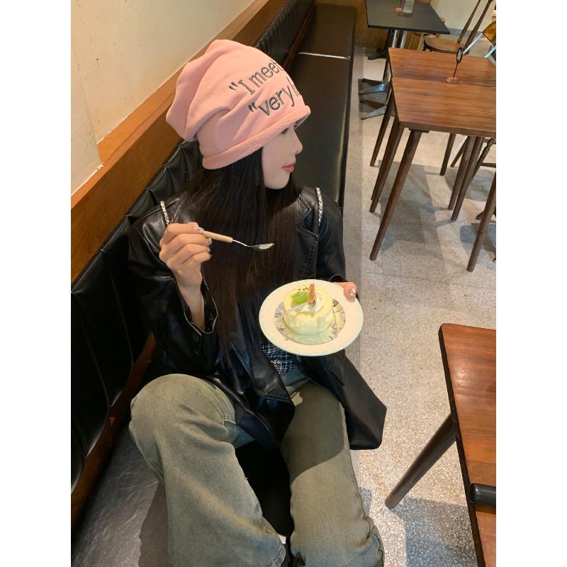 Large Edition Face Showing Small Versatile Solid Color Pile Hat Letter Knitted Toe Cap Cold Hat