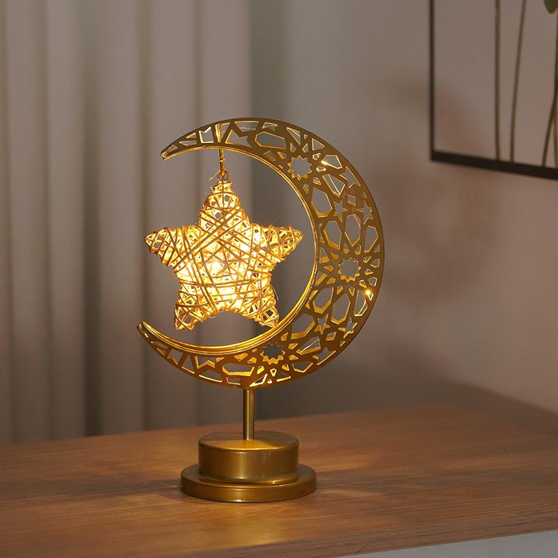 Golden Moon Star Night Light Muslim Ramanda Festival Decoration Table Lamp for Holiday Christamas Atmosphere Styling Lighting